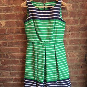 Striped Pleated Dress with Pockets